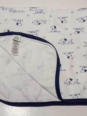 Little Me White Baby Blanket with Navy Puppy Trim